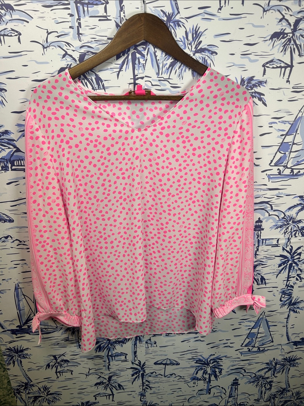 Lilly Pulitzer Pink Polka Dot Tie-Sleeve Blouse
